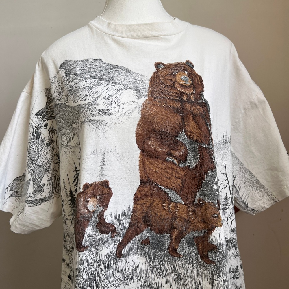 Vintage Bear Wildlife Graphic Wrap Around All Over Print T Shirt Scenic Nature - Picture 8 of 13